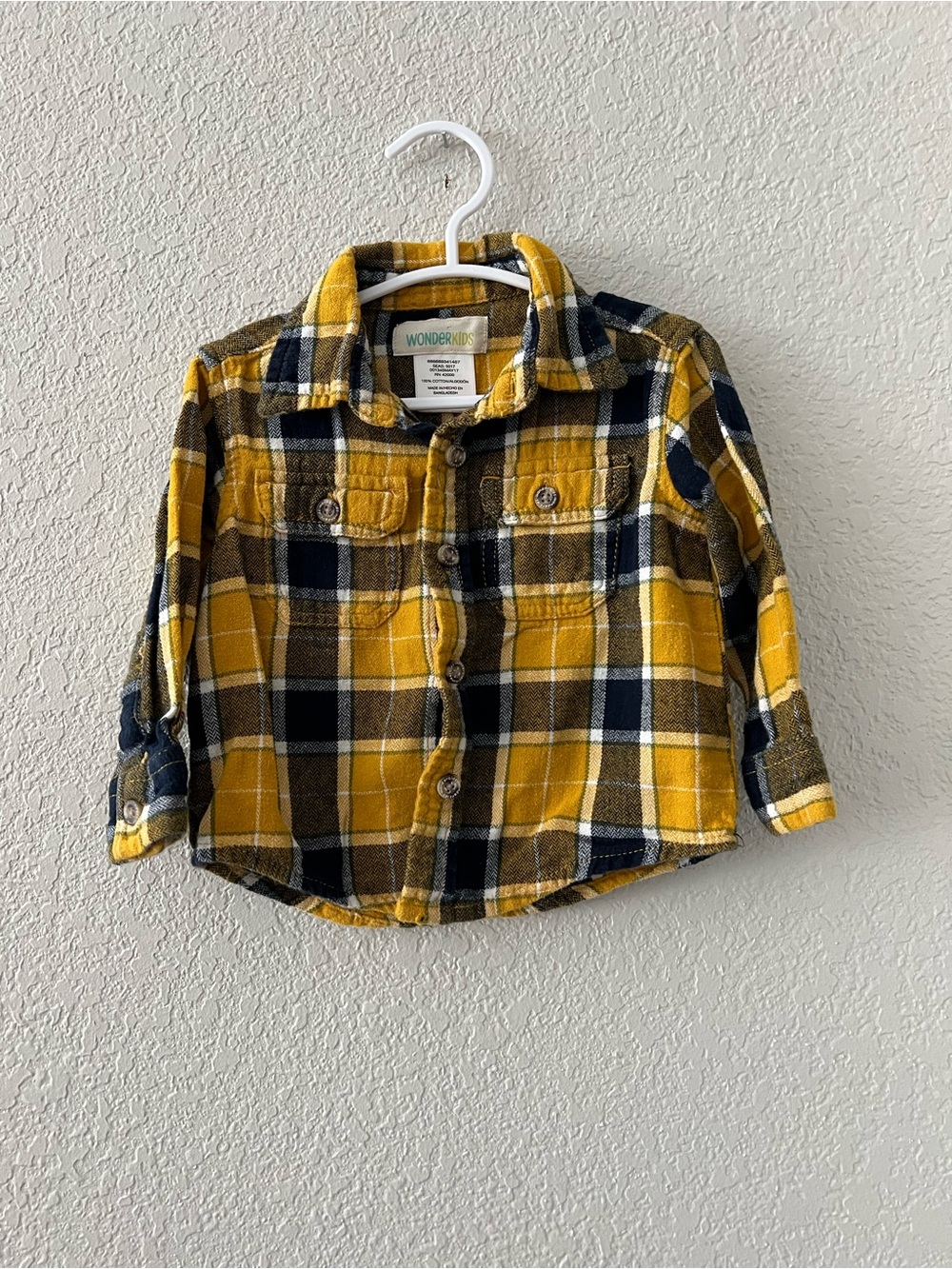 Wonderkids Yellow Navy Brown Plaid Button-Down Shirt
